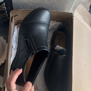 Clarks Black Slip-On Leather Shoes
